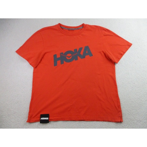 Hoka One One Shirt Mens Medium Orange Athletic Running Crewneck Graphic Logo Tee - Picture 1 of 7